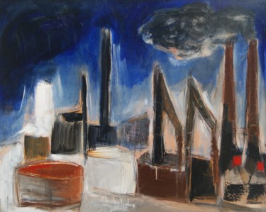 Peinture intitulée "Raffineries du Havre" par Hervé Marchelidon, Œuvre d'art originale, Acrylique