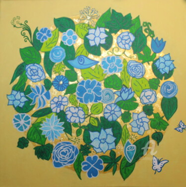 Painting titled "Fleurs de Vie" by Corinne Brossier (Atelier de l'imaginaire), Original Artwork, Acrylic