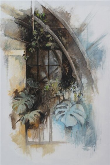 Peinture intitulée "dans la serre 2" par Alain Durand, Œuvre d'art originale, Acrylique