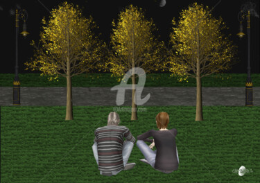 Arts numériques intitulée "Le soir au parc" par Cartsandra B, Œuvre d'art originale, Peinture numérique