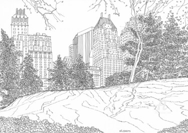 Central Park / New York City.jpg Desenho intitulada "Central Park / New…" por Lauris Milbrets, Obras de arte originais, Caneta de gel