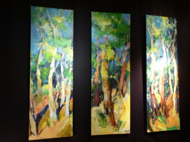 Peinture intitulée "Les peupliers de la…" par Nadine Nacinovic, Œuvre d'art originale, Acrylique