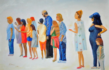 Painting titled "expectation" by Asher, Original Artwork, Oil Mounted on Wood Stretcher frame