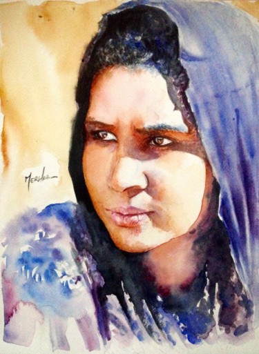 Peinture intitulée "Tin Hinan.jpg" par Merhab., Œuvre d'art originale, Aquarelle