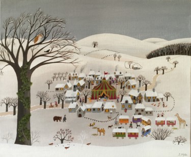Peinture intitulée "Le village sous la…" par Sophie Motte, Œuvre d'art originale