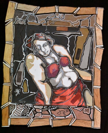 Collages titled "Rouge" by Laurence Fillod, Original Artwork, Paper