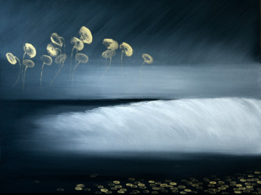 Painting titled "Lilies in Gold (ser…" by Faye Zxz, Original Artwork, Oil