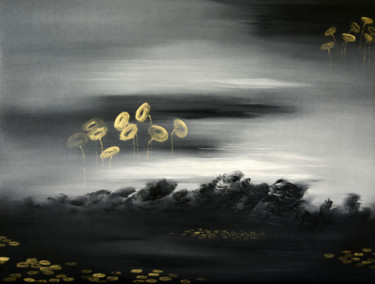 Painting titled "Lilies in Gold (ser…" by Faye Zxz, Original Artwork, Oil