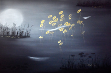 Painting titled "Lilies in Gold (ser…" by Faye Zxz, Original Artwork, Oil