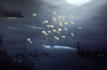 Painting titled "Lilies in Gold (ser…" by Faye Zxz, Original Artwork, Oil
