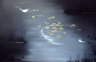 Painting titled "Lilies in Gold (ser…" by Faye Zxz, Original Artwork, Oil