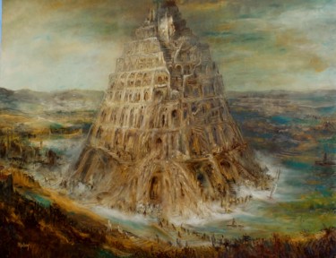 Peinture intitulée "la fin de babel" par Matray Marie-Christine, Œuvre d'art originale, Huile