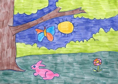 Dessin intitulée "les animaux dans la…" par Audrey Segura, Œuvre d'art originale, Crayon