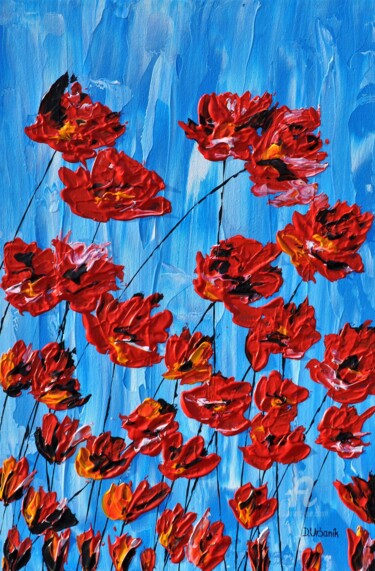 绘画 标题为“Poppies On Blue” 由Daniel Urbaník, 原创艺术品, 丙烯