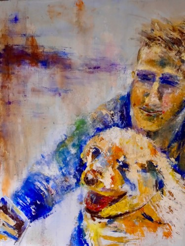 Peinture intitulée "Antoine et son chien" par Isabelle Reygaerts, Œuvre d'art originale, Huile