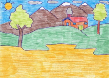 Dessin intitulée "la maison au dessus…" par Audrey Segura, Œuvre d'art originale, Crayon