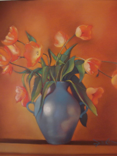 Dessin intitulée "POT de FLEURS" par José Garcia (GARBEL), Œuvre d'art originale, Pastel
