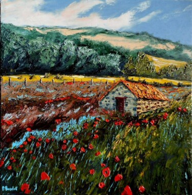 Peinture intitulée "Au pied des monts" par Pascal Baudot, Œuvre d'art originale, Huile