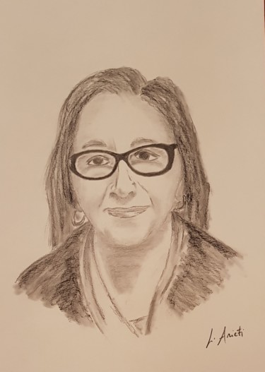 Disegno intitolato "La Professoressa" da Leonardo Arieti, Opera d'arte originale, Carbone