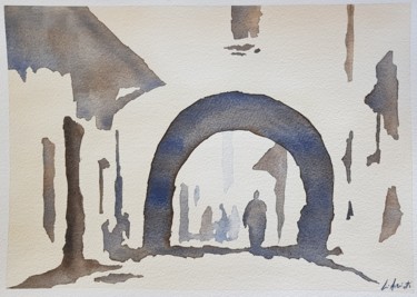 Pittura intitolato "Strada marocchina" da Leonardo Arieti, Opera d'arte originale, Acquarello