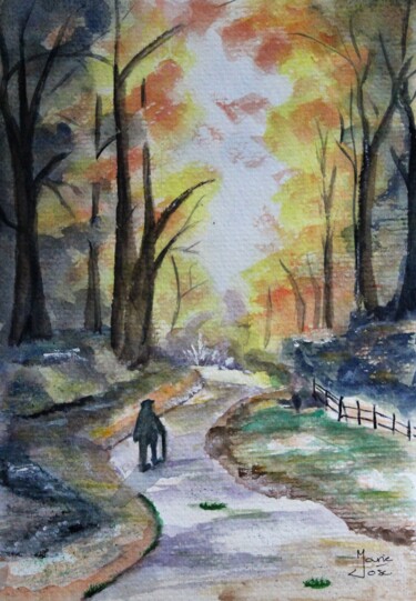 Peinture intitulée "Balade en forêt" par Marie-José Longuet, Œuvre d'art originale, Aquarelle