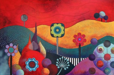 제목이 "Power flowers 7"인 미술작품 Marie-Pierre Jan로, 원작, 아크릴 나무 들것 프레임에 장착됨