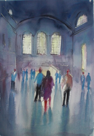绘画 标题为“crowd in railway st…” 由Giorgio Gosti, 原创艺术品, 水彩