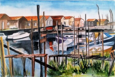 Peinture intitulée "Les pontons" par Martine Romainville, Œuvre d'art originale, Aquarelle