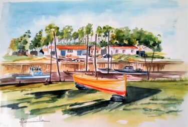 Peinture intitulée "Marée basse" par Martine Romainville, Œuvre d'art originale, Aquarelle
