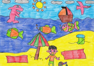 Dessin intitulée "la plage déguisée" par Audrey Segura, Œuvre d'art originale, Crayon