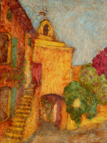 Painting titled "" Soustet à Rasteau…" by Jean Xavier Combe, Original Artwork, Oil Mounted on Wood Stretcher frame