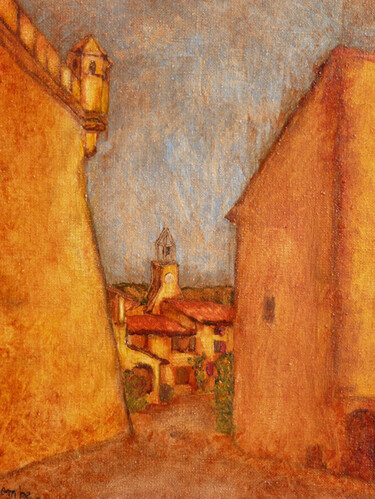 Painting titled "" Place à Ansouis "…" by Jean Xavier Combe, Original Artwork, Oil
