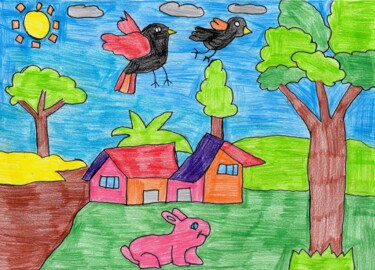Dessin intitulée "les arbres au milie…" par Audrey Segura, Œuvre d'art originale, Crayon