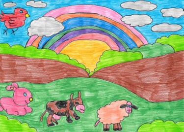 Dessin intitulée "l'arc en ciel au de…" par Audrey Segura, Œuvre d'art originale, Crayon
