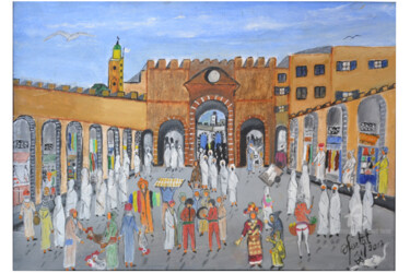 Peinture intitulée "bab-doukkala essaou…" par Ahmed Fertat, Œuvre d'art originale, Huile
