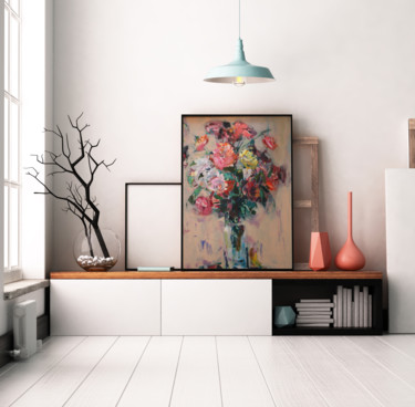 Картина под названием "Roses for interior" - Valery Videtskikh, Подлинное произведение искусства