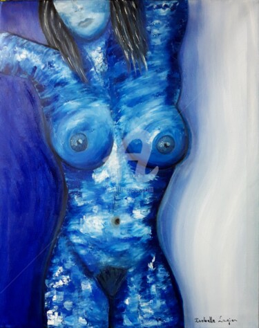 La demoiselle nue bleue Painting titled "La demoiselle nue b…" by Pinkivioletblue, Original Artwork, Oil Mounted on Wood Stretcher frame