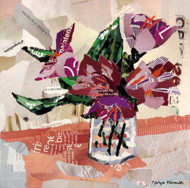 Collages intitulée "bouquet-violet" par Maryse Konecki, Œuvre d'art originale, Collages