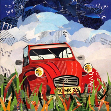 Collages intitulée "Aux champs" par Maryse Konecki, Œuvre d'art originale, Collages