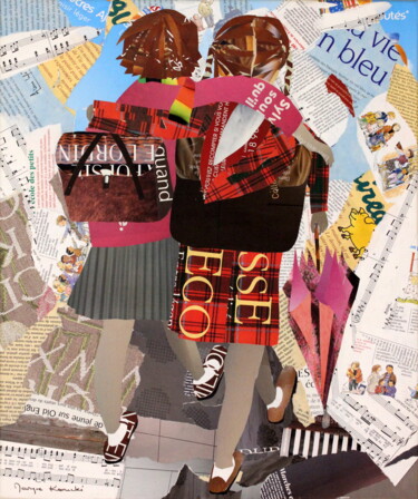 Collages intitulée "Ecolières" par Maryse Konecki, Œuvre d'art originale, Collages