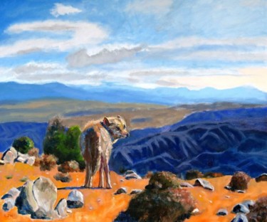 Painting titled "Desert Coyote" by Herscovitch Larry, Original Artwork, Oil