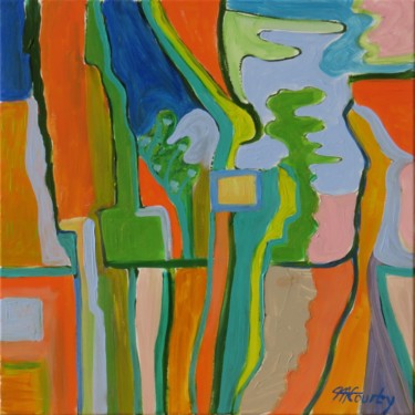 Malerei mit dem Titel "Forêt d'automne" von Myriam Courty, Original-Kunstwerk, Acryl Auf Keilrahmen aus Holz montiert