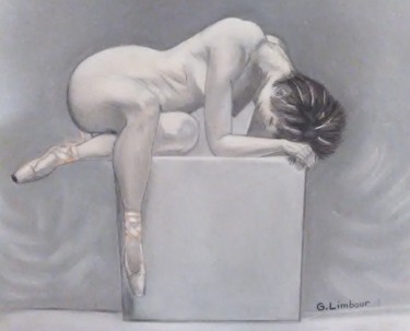 ballerine posée sur un cube Peinture intitulée "ballerine posée sur…" par Ghislaine Limbour, Œuvre d'art originale, Pastel