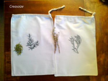 Artisanat intitulée "Pochettes Thym Roma…" par Creasoize, Œuvre d'art originale, Sacs de marché