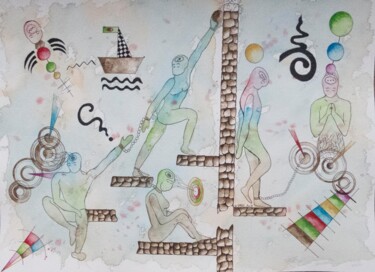 Peinture intitulée "discussion-avec-sa-…" par Kpbc, Œuvre d'art originale, Aquarelle