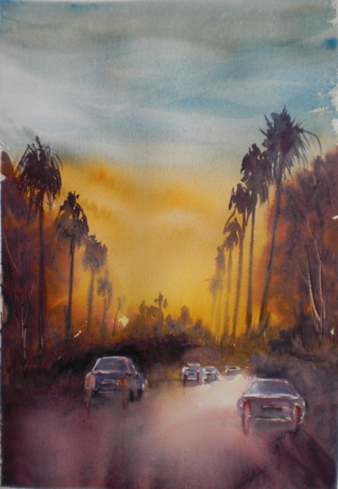 绘画 标题为“cars in the sunset” 由Giorgio Gosti, 原创艺术品, 水彩