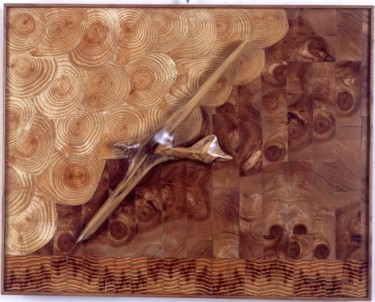 Sculpture intitulée "L'OISEAU DANS LA TE…" par Roger Aubert, Œuvre d'art originale, Bois