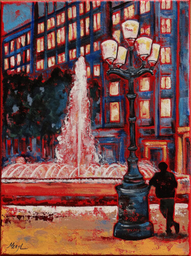Barcelone by night Peinture intitulée "Barcelone by night" par Meryl, Œuvre d'art originale, Acrylique Monté sur Châssis en bois