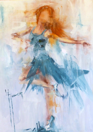 le tutu bleu n° 195 Peinture intitulée "le tutu bleu n° 195" par Yveline Javer, Œuvre d'art originale, Huile