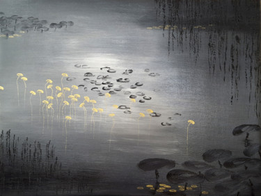 Painting titled "Lilies in Gold (ser…" by Faye Zxz, Original Artwork, Oil